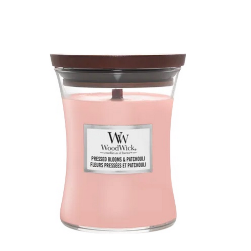 Woodwick Pressed Blooms & Patchouli Medium Candle Geurkaars